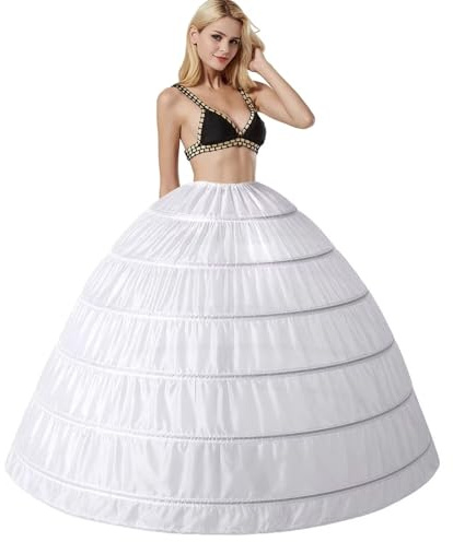 Enaguas Para Mujer, 6 Aros Crinolina Enagua para Vestido de Novia, 6 Hoop Enaguas Falda Se Desliza Piso Longitud Underskirt cancán Enagua la Boda Accesorios Boda Falda Petticoat Cancan(Blanco,32)