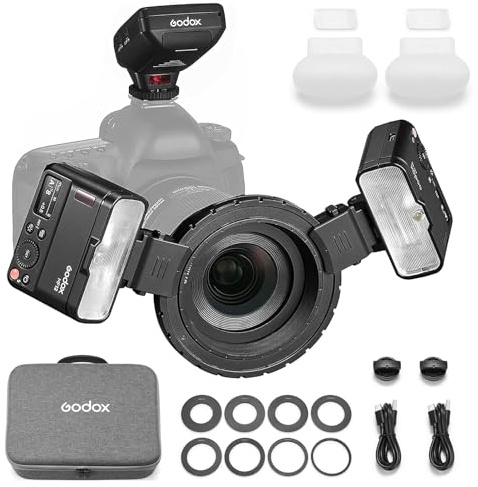 COMETX MF12-1 Macro Flash Kit Including 2 x MF12 Off-Camera TTL Flash Light + 1 x Flsh Trigger + 8 x Adapter Rings + 1 x Mounting Ring + 2 x Diffusers + 2 x Cold Shoe Mounts Support 2.4G Wireless