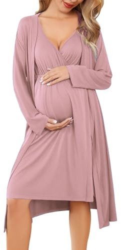Ekouaer Women's Nursing Robe Maternity Robes Set Labor Nursing Nightgowns for Hospital Postpartum Nightgown Mauve M