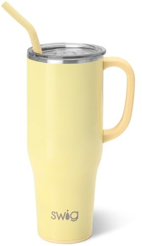 Swig Life 40oz Mega Mug, 40 oz Tumbler with Handle and Straw, Cup Holder Friendly, Dishwasher Safe, Extra Large Insulated Tumbler, Stainless Steel (Shimmer Buttercup)