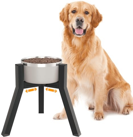 TIDANT Hundenapfständer für mittelgroße und große Hunde, verstellbare Breite, erhöhter Hundenapf, 17,8–26,9 cm, erhöhter Futternapf, Wassernäpfe, 27,9 cm hoch, Einzelhalter, schwarz, Schüssel nicht im