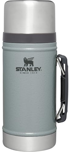 Stanley Classic Legendary Large Food Jar 1.0 qt | Vacuum Insulated Food Container | Wide Mouth Screw On Lid | Packable for Travel | Stainless Steel & Leakproof Lid | Hammertone Silver
