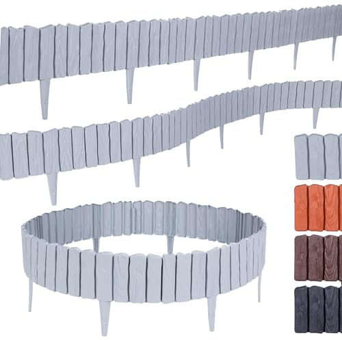 BooGardi Rasenkante Kunststoff Holzoptik 4 Farben 57cm x 12,5cm 5er/10er/20er Set · Grau 20er Set · Flexible Beeteinfassung · Beetumrandung Garten · Mähkante Raseneinfassung