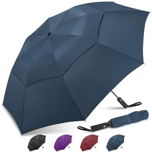 ZOMAKE Ombrello Pieghevole Grande, Ombrelli Grande da Golf Antivento Resistente 137cm, Umbrella Grandi da Pioggia Automatico Compatto per Uomo Donna (Blu Zaffiro-A)