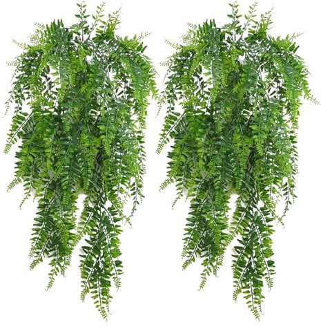 DABAOOU 2PCS Artificial Hanging Plants Fern Vine Artificial Trailing Plants for Basket Hanging Rattan Greenery Decorations Fake Ivy Leaves Faux Foliage Indoor Outdoor Wall Garden Kitchen Balcony