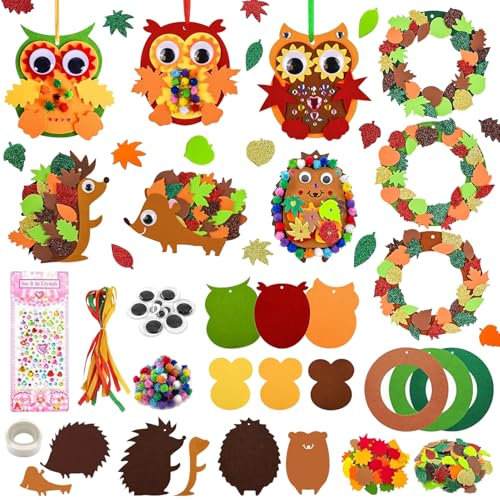 JWDMHSJ Filz Bastelset für Deko, 9 Stück Herbst Basteln Kinder Set, Owl Bastelset, Kränze für Jungen Mädchen, Festliches Geschenk DIY (A)