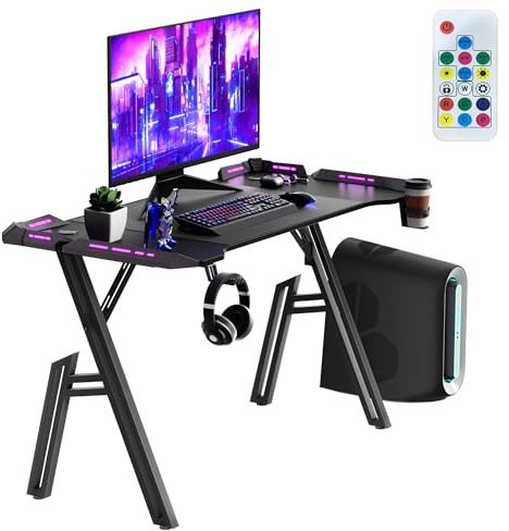 SUBTLETY Escritorios Gaming 120x60cm A-Frame Mesas de Ordenador con Portavasos y Auriculares Soporte Mesa Ergonómico Capacidad de Carga hasta 100KG Tableros de Juegos para Oficina Estudio