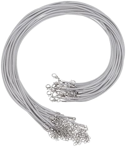 sourcing map 20Pcs Waxed Necklace Cord Bulk Grey 2mm Dia 18 Necklace String Rope with Chain Clasp for Pendants Bracelets Jewelry Making Supplies Accessories