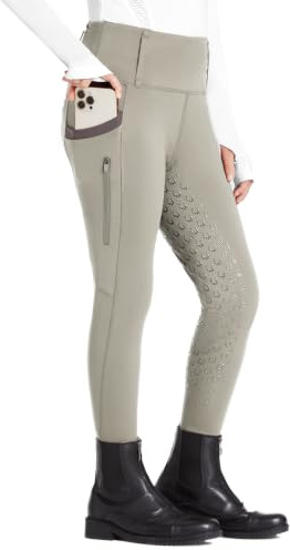 FitsT4 Sports Kinder Reithose Mädchen Reitleggings Silikon Vollbesatz Hohe Taille Reiten Hosen mit 2 Seitlichen Reißverschluss Taschen und Gürtelschlaufen