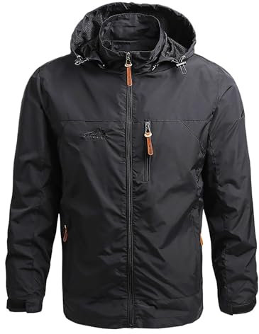 Generisch Regenjacke Herren Wasserdicht Windschutz Outdoorjacke Warmer Übergangsjacke Fahrrad Joggen Jacke Zip Hochkragen Softshelljacke Vintage Sweatjacke Abnehmbar Kapuzenjacke mit Taschen