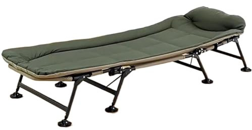 Campingbett Klappbar Leicht Angelliege Karpfenliege mit Matratze und 6-Fach Verstellbarer Rückenlehne, Klappbarer Feldbett mit 8 Beinen, Bis 100 kg Belastbar
