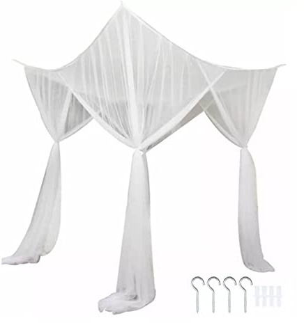 Gsycle Betthimmel, quadratischer Baldachin aus Polyester, effektive Bettvorhänge, Bettnetz-Baldachin, 4-Eck-Baldachin für Zuhause, Weiß