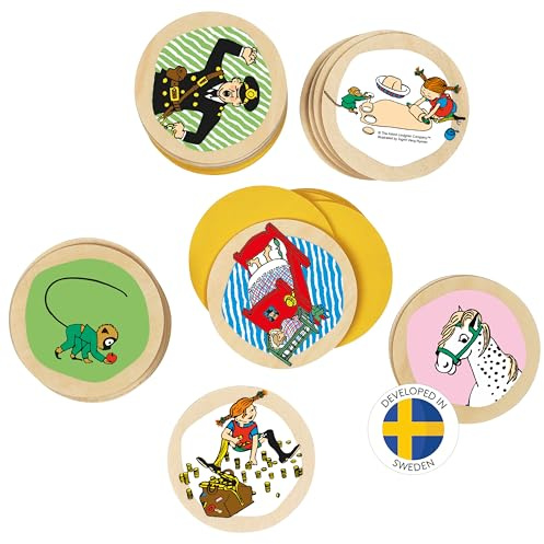 Pippi Langstrumpf Kinderspiel Memory Spiel – Holzspiel für Kinder – Gedächtnisspiel mit 38 Holzteilen – Offiziell Lizenziertes Produkt – Für Kinder ab 3 Jahren