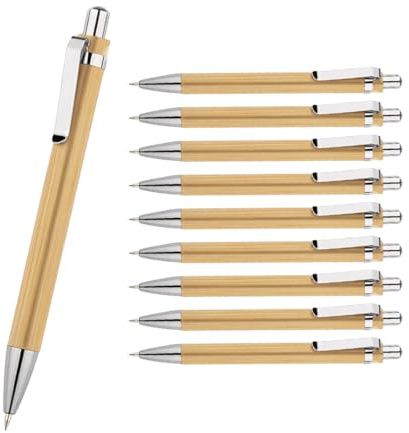 WPRO Druckbleistift Bambus Set 10 Stück | Mechanischer Bleistift ohne Anspitzen mit gleichmäßigem Minenvorschub und Metall Clip für Büroarbeitsplätze Ben