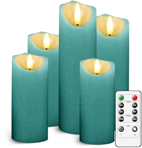 AnnSpa Grün LED Kerzen mit Fernbedienung Batteriebetriebene, 5 Stück Mit Dochtlose Stumpenkerzen Heimdekoration Flammenlose Kerzenhalter, Dekorations LED Stabkerzen mit Timerfunktion