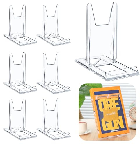 Memorywuu 6 Pack 5.91 Inch Acrylic Book Stand for Display Adjustable Clear Display Holder Easel Collector Stand for Home Office Back to School Comic Album Cd Magazine Postcard Artworks