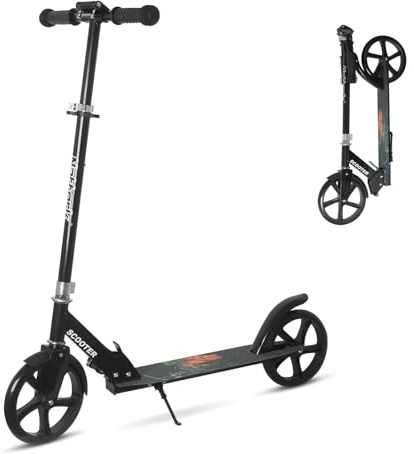 Nattork Trottinette pour enfants de 8 à 12 ans, adolescents et adultes, hauteur réglable, pliable, avec grande, pour garçons et filles, noire