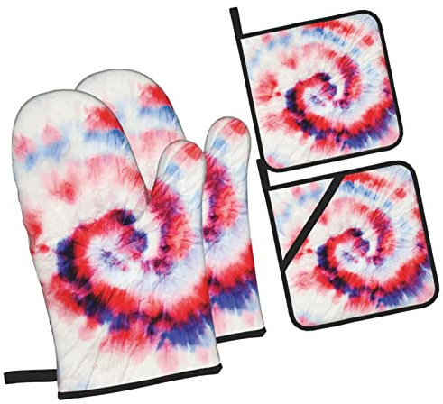 4 Pezzi Forno E Presine Guanti Red Tie Dye Spiral Art Guanti Da Cucina Divertenti Impermeabili Guanti Per Grigliare Per Grigliare, Cucina, Barbecue