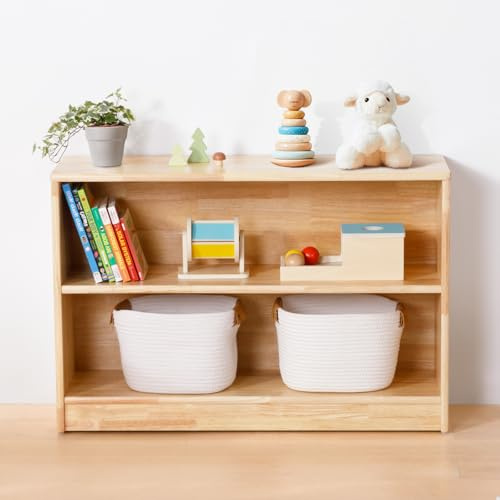 OOOK Gummiholz Spielzeugschrank, Spielzeug Kinderregal, 90 x 30 x 60 cm | Kinderfreundliche Sichere Höhe, Mühelose Montage, Kinder Bücherregal für Kinderzimmer, Klassenzimmer und Kindertagesstätten