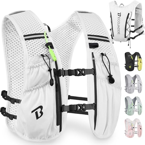 BECOJADDE Running Vest Women 5L Hydration Backpack Lightweight for Mens Womens, Running Backpack Hydration Pack for Marathon, Trail, Cycling, Hiking, Jogging, White