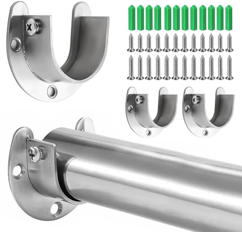 4 stycken U-format runt rörfäste, Curtain Pole Brackets, garderobsstång fäste, runda rör hållare i rostfritt stål, U-formad gardinstång fäste, Lämplig för kök,badrum,garderober,fönster(32mm, silver).
