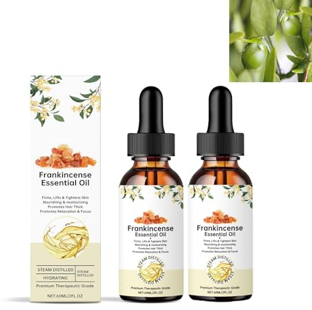 Ätherisches Weihrauchöl für Haut & Haar Reines natürliches Bio-Öl für Aromatherapie, Diffusor, Massage, Gesichtspflege - Reduziert feine Linien, Falten, 60ml (2PCS)
