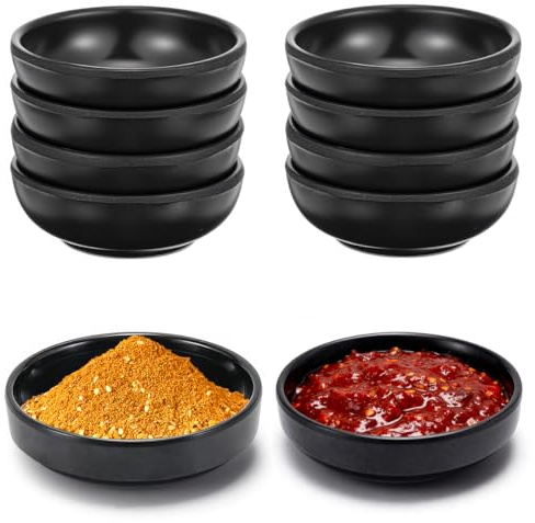 10 Piezas Cuencos Aperitivos, 8,7 x 2,5 cm Cuencos Redondos para Salsa, Reutilizable Apilables Platos Pequeños, Mini Tazones para Salsa, Mini Cuencos para Salsas, Salsas, Especias, Frutas (Negro)