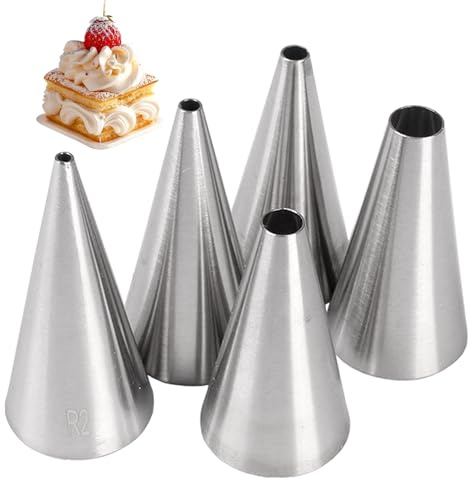 VBSYUYQ 5 Pack Round Stainless Steel Cake Piping Nozzle | Seamless steel icing tips, round shape, fits piping bags for cake cupcake baking