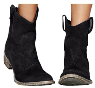 ENEN Botas Cowboy de Mujer Piel, 34-48 EU Botas Cowboy de Mujer Media Caña Cierre de Cremallera Comodas y Elegantes Estilo Vaquero Campera para Otono Invierno al Aire Libre (40,Negro)