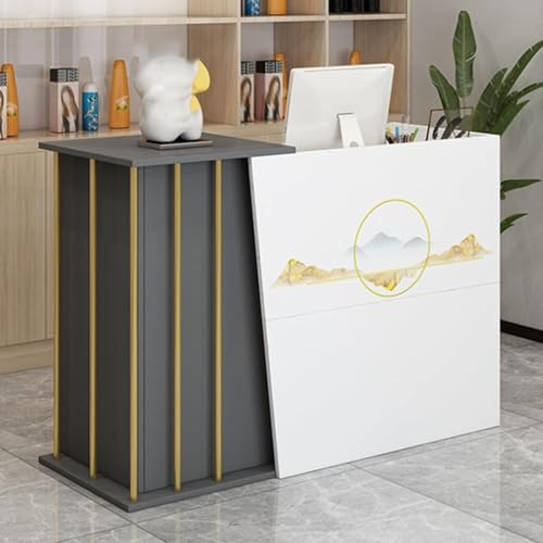 Scrivania per ricevimenti a forma di L con cassetti chiudibili, moderno bancone delle casse, elegante reception per vendita al dettaglio e uso aziendale, spazio di lavoro durevole e funzionale