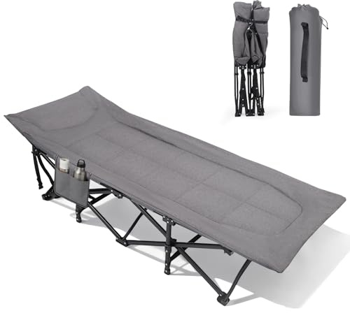 Sekey Campingbett klappbar mit Polster & Seitentasche | 190 x 71 x 36 cm, überbreite Liegefläche, Campingliege/Sonnenliege, ideal für Garten, Camping, Festival und Reise