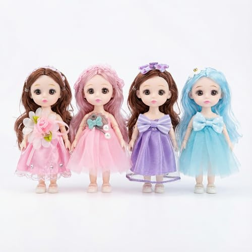 iFunLong Doll Toy for Girls Gifts, 4Packs 13cm Girl Mini Dolls, Small Princess Dolls, Little Girl Miniature for 3+ Year Old Girls