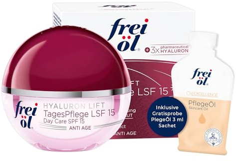 frei öl ANTI AGE HYALURON LIFT TagesPflege mit LSF 15 (50ml) - Inklusive Gratisprobe PflegeÖl 3 ml Sachet, Anti-Aging Tagescreme mit 4-fach