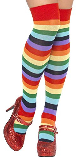 NET TOYS Regenbogen Kniestrümpfe Clown Strümpfe gestreift Ringelstrümpfe Overknees bunt Ringelkniestrümpfe Clownskostüm Zubehör