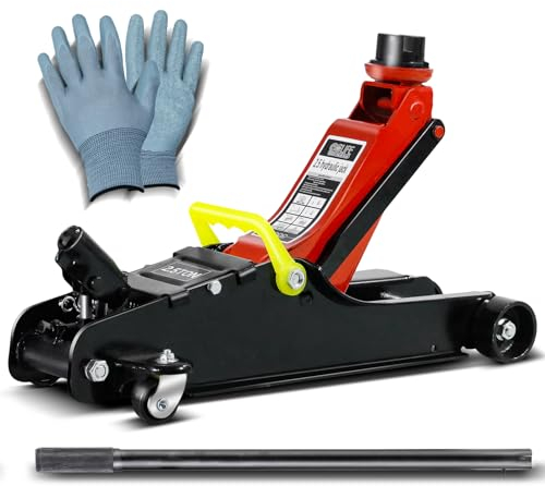 CCLIFE Wagenheber Hydraulisch Extra Flach 2.5T Rangierwagenheber 85-380mm Hubhöhe Arbeitshandschuhe Gummiauflage