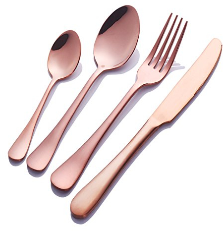 Rose Gold Stainless Steel Cutlery Set for 1, Buyer Star Pink Copper Flatware Silverware Utensils Steel Dinnerware Set, Teaspoon Spoon Knife Fork