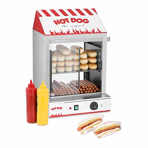 Royal Catering Macchina per Hot Dog a Vapore Macchina Hot Dog Maker RCHW 2000 (2000 W, Capacità: 200 salsicce, 50 panini, Intervallo di temperatura 30-110 °C, Valvola di scarico) Acciaio Inox