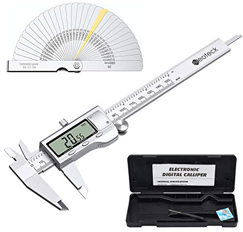 Neoteck Digital Vernier Caliper + Feeler Gauge Stainless Steel Electronic Caliper Fractions/Inch/Metric Conversion Measuring Tool for Length Width Depth Inner Diameter Outer Diameter (150mm/ 6 inch)