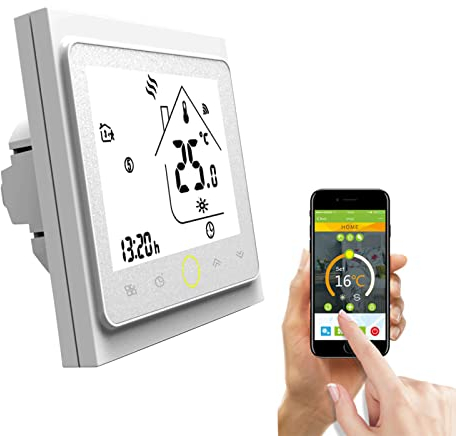 Qiumi Termostato WiFi para calefacción Individual de calderas de Gas/Agua Funciona con Amazon Alexa, Google Home IFTTT, Contacto seco, 5A 95~240V AC