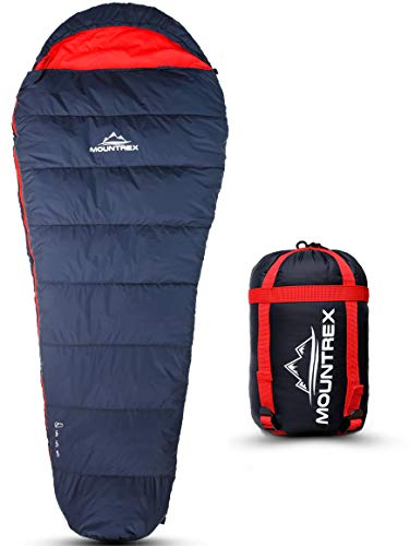 MOUNTREX Schlafsack -10°C / +10°C - Warm & Leicht (1.5 kg) – 3-4 Jahreszeiten Outdoor Mumienschlafsack - Camping, Reise, Erwachsene - Kompaktes Packmaß (36x20cm) - Koppelbar