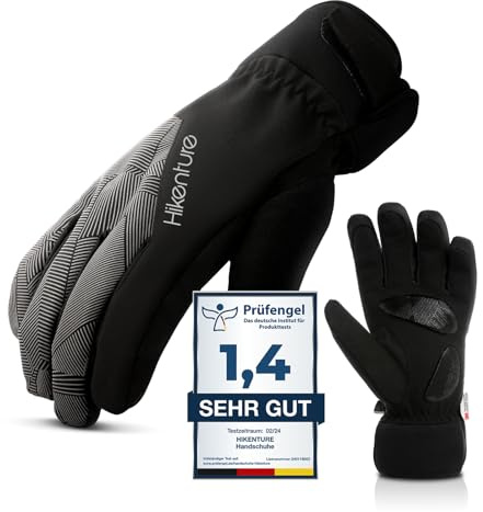 HIKENTURE Winterhandschuhe, Wasserdicht Fahrrad Handschuhe Winter Herren Damen, Winddichte Skihandschuhe Fahrradhandschuhe mit Langlauf Gel Gepolstert Männer Frauen, Outdoor Schwarzgrau M