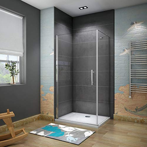 Box Doccia Angolare Porta Battente Più Parete Laterale Fissa Vetro 6 mm Temperato Anticalcare Telaio e Barra Stabilizzatrice Cromato Lucido 80x90x185 cm