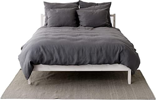 My Linen Home Bettwäsche-Set aus gewaschenem Leinen (100% StoneWashed) Dunkelgrau, 1 Bettbezug 135 x 200 cm und 1 Kissenbezug Leinen 40 x 80 cm I Bettbezug mit Reißverschluss