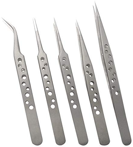 Wolfride 5Pcs Stainless Steel Tweezers Precision Tweezer Tool Set for Electronics Repair, Crafting