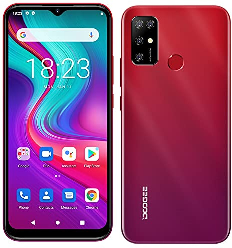 Teléfono Móvil Android 11 DOOGEE X96 Pro, Octa Core 4GB RAM 64GB ROM, Batería 5400mAh, Cámara Cuádruple 13MP, Pantalla HD+ 6,52 Pulgadas, Smartphone Dual SIM + SD (3 Ranuras), Huella Digital Rojo