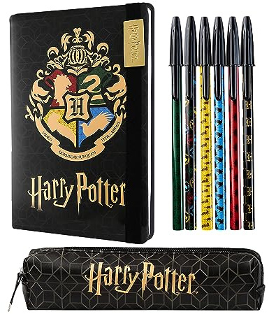 Harry Potter A5 Notebook and Pencil Case for Girls and Boys Stationery Set with Pens, School Supplies for Kids and Teens (Black/Gold)