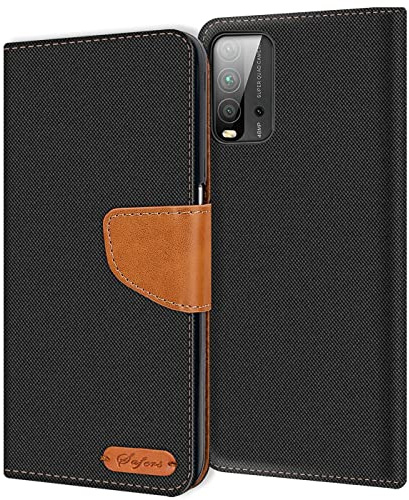 Verco Coque pour Xiaomi Redmi 9T, Étui Portefeuille Compatible avec Redmi 9T Case Textures de Fibre Housse de Protection, Noir