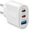 SBS 55W Schnellladegerät für iPhone, Samsung Oppo, Xiaomi, Tablet, Laptop, Wandladegerät mit 2 USB-C und 1 USB-A, Weiß