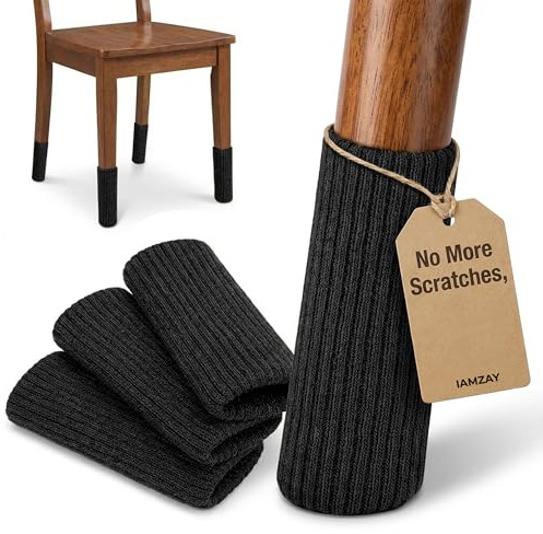 IAMZAY® 48/80 Pcs Black Premium Chair Leg Socks Protectors for Hardwood Floors - Not Falling Off - Easy to Put On - Fits Round and Square Legs - High Elastic Bar Stool Leg Covers - Furniture Pads