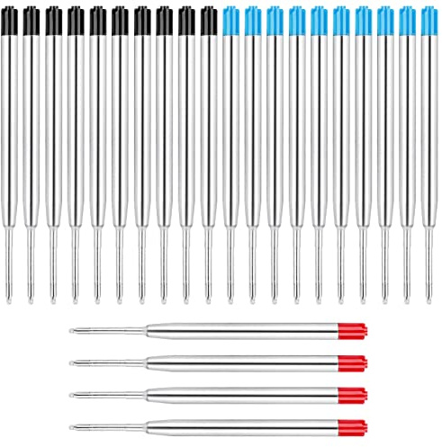 ENLACE 24 Stück G2 Kugelschreiberminen aus Metall, 1 mm, Blau Schwarz Rot | Großraumminen, Gleichmäßiger Tintenfluss, 9,9 cm, für Formulare, Notizen, Prüfungen und Skizzen